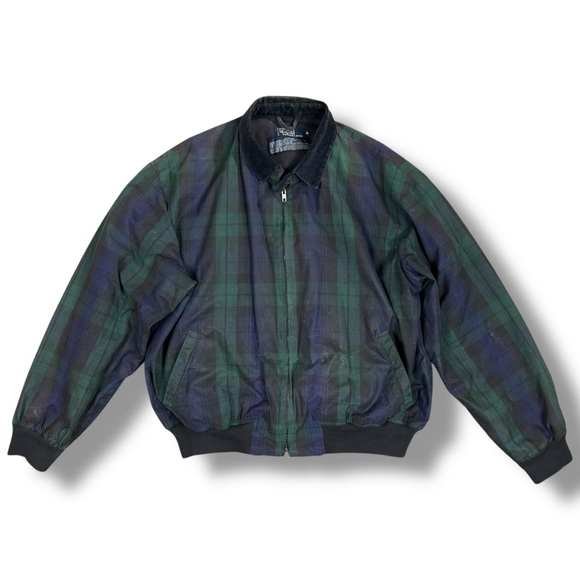 Vtg Polo Ralph Lauren Oil Cloth Waxed Harrington Jacket Bomber Tartan Plaid XL - Picture 1 of 7